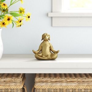 7" Yoga Meditation Dog Figurine - Gold Polyresin